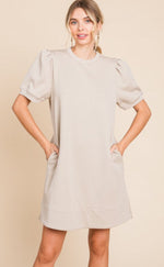 TAUPE SHORT SLEEVE TEXTURED DRESS-Jodifl-Sissy Boutique