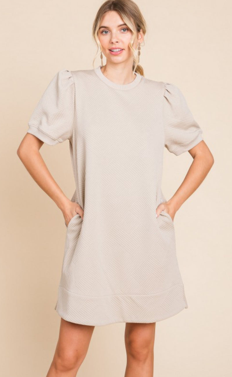 Taupe Short Sleeve Textured Dress Jodifl