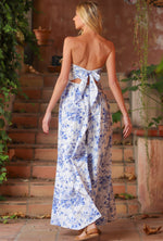 WHITE AND BLUE FLORAL TUBE TOP JUMPSUIT WITH TIE BACK-Aakaa-Sissy Boutique