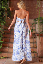 WHITE AND BLUE FLORAL TUBE TOP JUMPSUIT WITH TIE BACK-Aakaa-Sissy Boutique