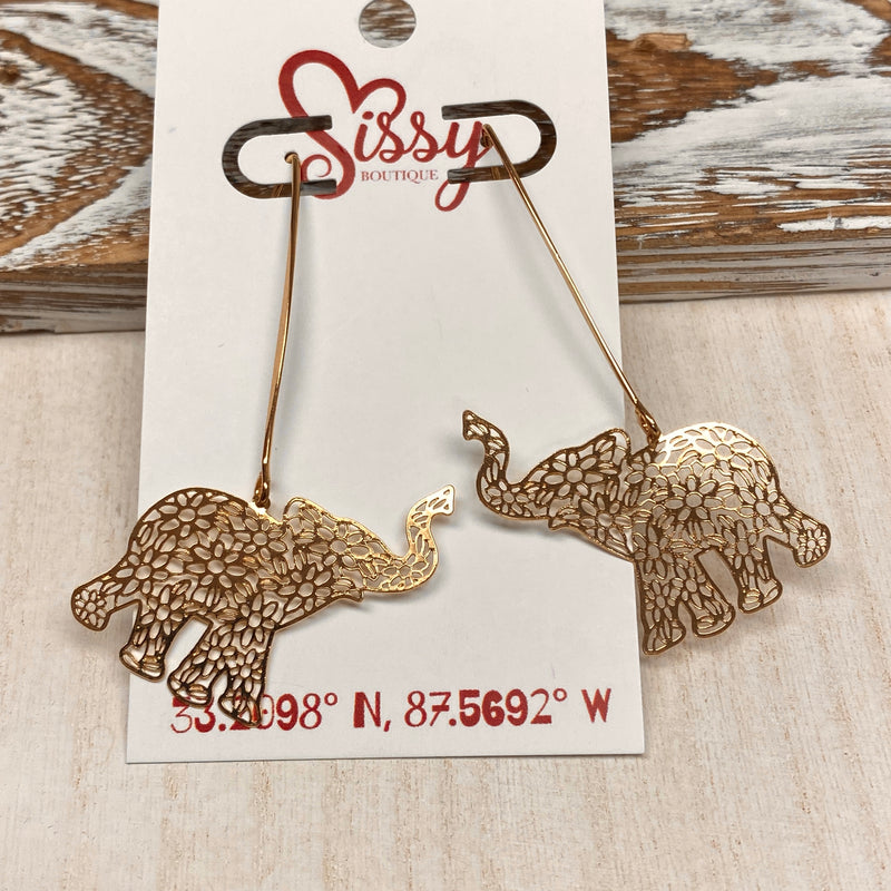 Fishhook Gold Elephant Filigree Earrings Sissy Boutique