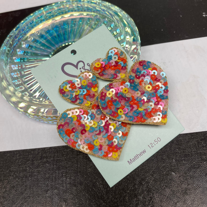 Multi Colored Sequin Heart Earrings Sissy Boutique
