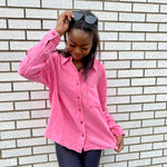 SIMPLY SOUTHERN HOT PINK BUTTON DOWN GAUZE SHIRT WITH FRONT POCKET-Sissy Boutique-Sissy Boutique