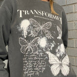 Transformed Butterfly Romans 12:2 on Charcoal Comfort Colors Sweatshirt Sissy Boutique