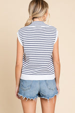 Off White And Navy Striped Light Weight Sweater Sissy Boutique