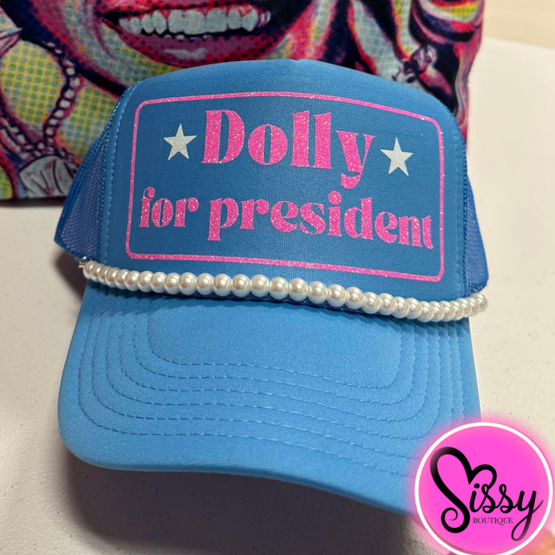 Dolly For President Trucker Hat with Pearl Chain Grace And Groove