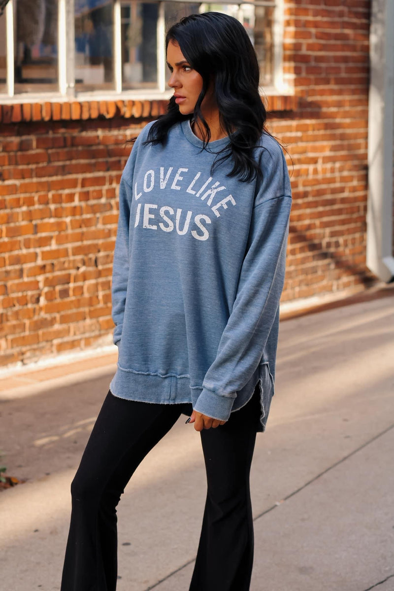 LOVE LIKE JESUS - BLUESTONE VINTAGE FLEECE-Sissy Boutique-Sissy Boutique