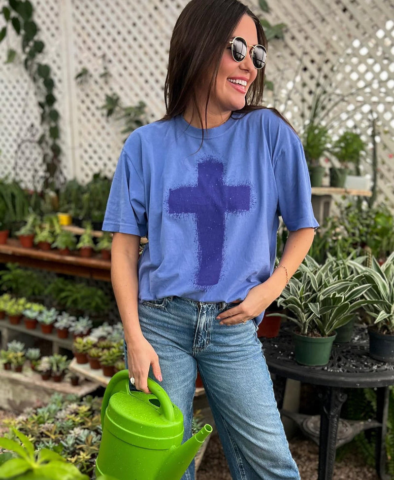 Periwinkle Cross Super Soft Graphic Tee Sissy Boutique