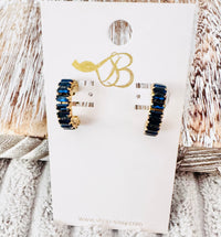 18K Gold Plated Inlayed Sapphire Blue Beveled Hoop Studs | Sissy Boutique