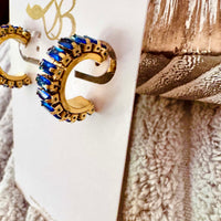 18K Gold Plated Inlayed Sapphire Blue Beveled Hoop Studs | Sissy Boutique