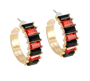 Red and Black Baguette Glass Hoops Sissy Boutique