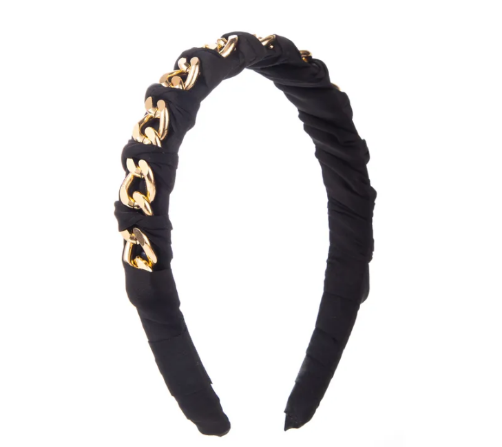 BLACK SATIN AND GOLD CHAIN HEADBAND-Sissy Boutique-Sissy Boutique