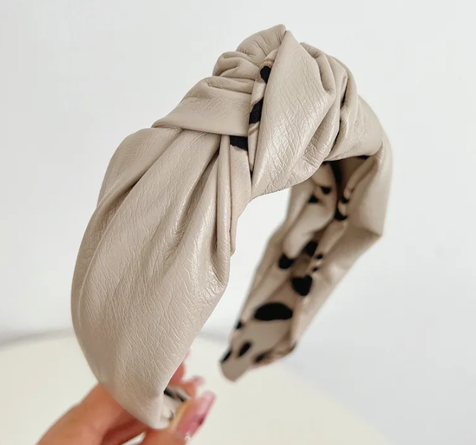 BEIGE LEATHER KNOT HEADBAND-Sissy Boutique-Sissy Boutique