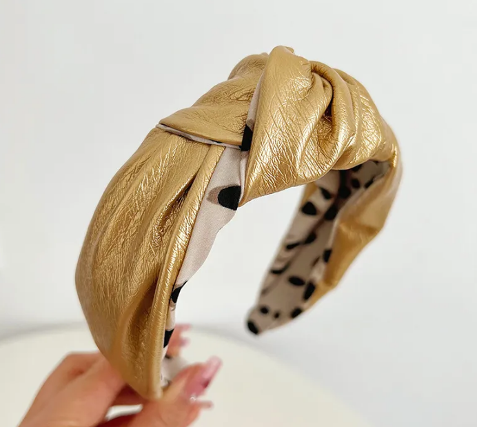GOLD LEATHER KNOT HEADBAND-Sissy Boutique-Sissy Boutique