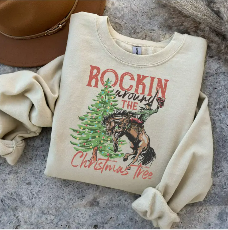Rockin' around the Christmas Tree Wester Sand Fleece Pullover Sissy Boutique