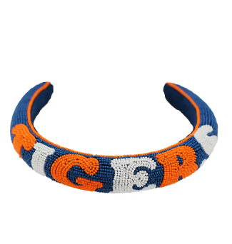 NAVY ORANGE AND WHITE TIGERS SEEDBEAD HEADBAND-Sissy Boutique-Sissy Boutique