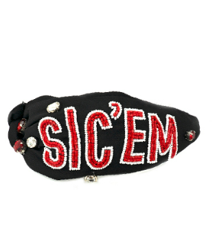 BLACK RED AND WHITE BEADED AND JEWELED SIC EM' GEORGIA BULLDOGS HEADBAND-Sissy Boutique-Sissy Boutique