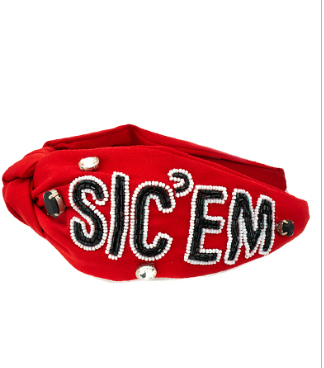 RED AND BLACK AND WHITE BEADED AND JEWELED SIC EM' GEORGIA BULLDOGS HEADBAND-Sissy Boutique-Sissy Boutique