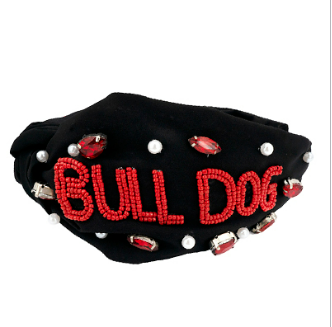 BLACK RED AND WHITE BEADED AND JEWELED BULLDOGS HEADBAND-Sissy Boutique-Sissy Boutique