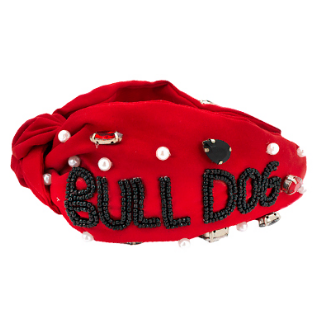 RED BLACK AND WHITE BEADED AND JEWELED BULLDOGS HEADBAND-Sissy Boutique-Sissy Boutique