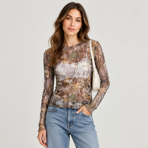 Sheer Camouflage Long Sleeve Top | K English Collection