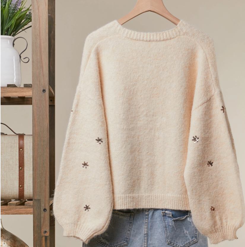 Cream Christmas Tree Button Up Long Sleeve V-Neck Cardigan | Mello.