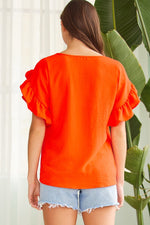 Orange Ruffled Tulip Sleeve V-Neck Top FSL Apparel