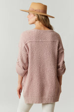 Mauve Cozy Loose Fit Knit Henley Sweater Fantastic Fawn