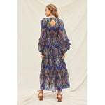 Indigo and Multicolored Paisley Ruffle Detail Maxi Dress Sissy Boutique
