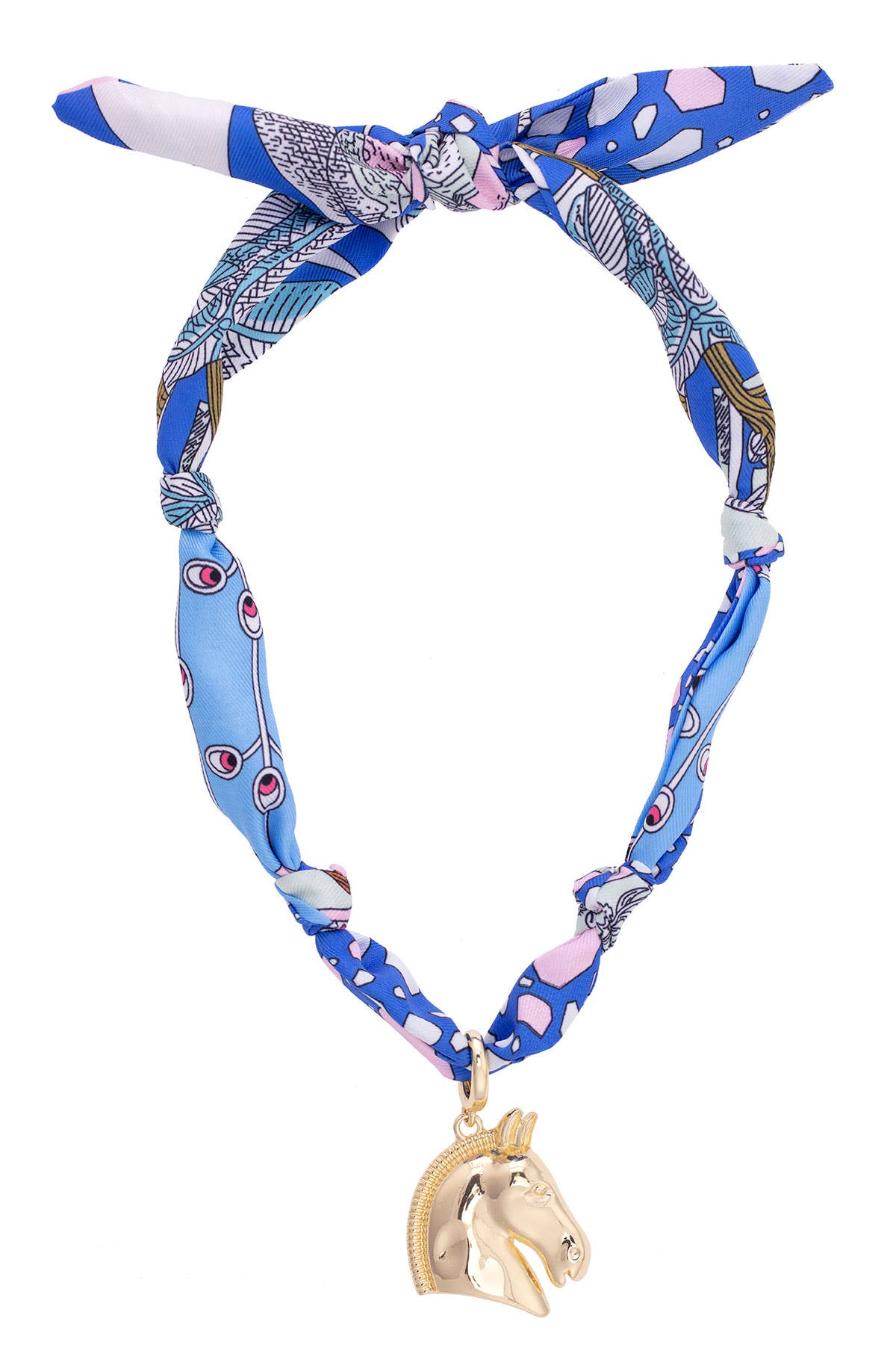 Ash Horse Head Scarf Necklace in Light Blue/Light Pink/White | Canvas Style