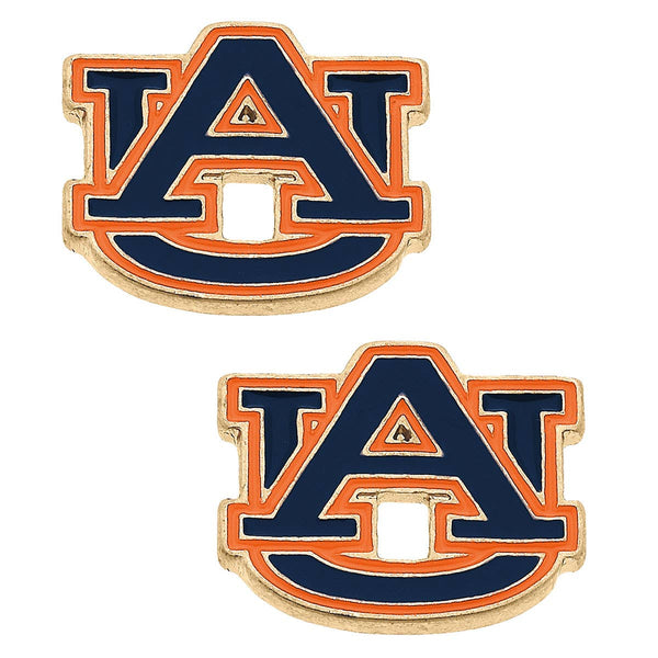 Auburn Tigers Enamel Stud Earrings in Burnt Navy/Orange | Canvas Style