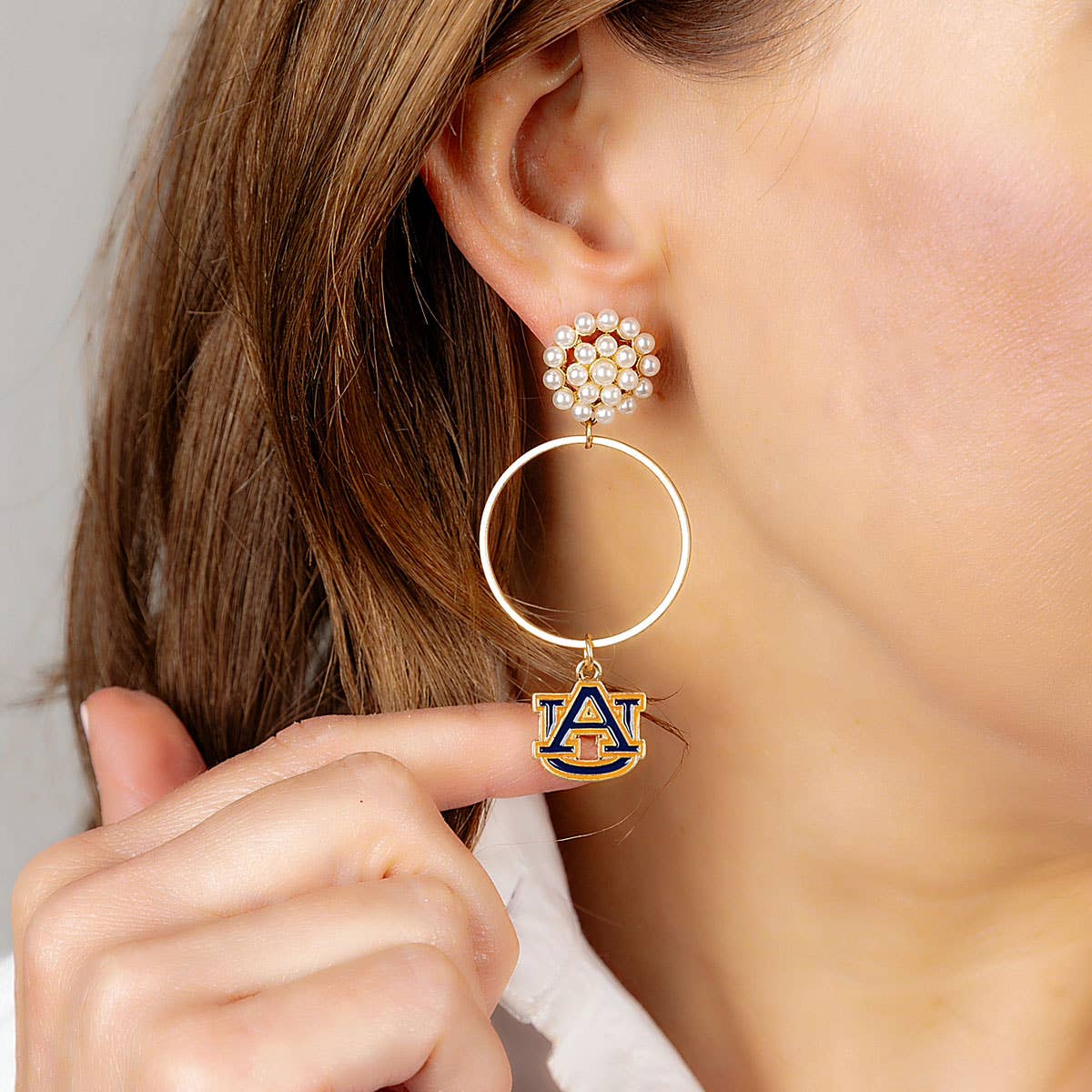 Auburn Tigers Pearl Cluster Enamel Hoop Earrings | Canvas Style