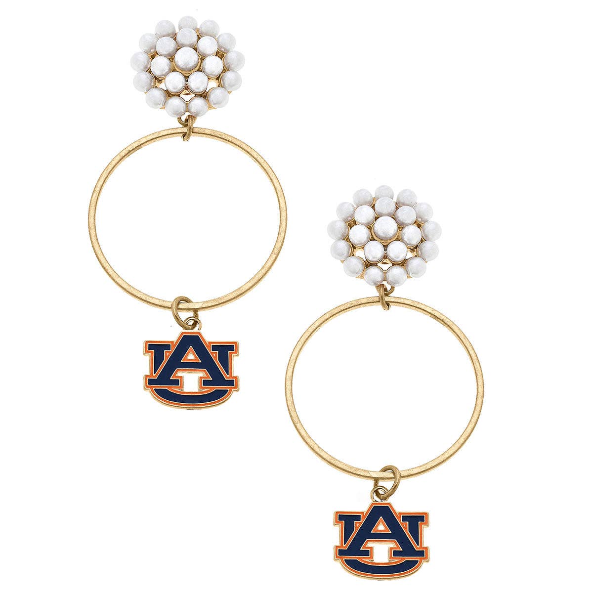 Auburn Tigers Pearl Cluster Enamel Hoop Earrings | Canvas Style