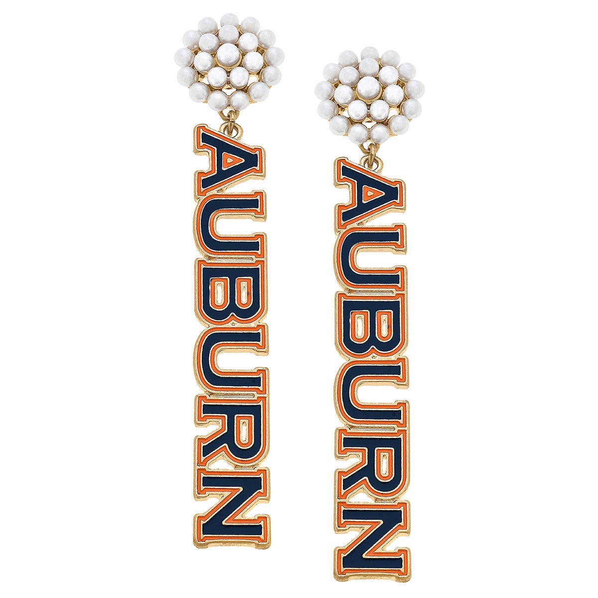 Auburn Tigers Pearl Cluster Outline Enamel Drop Earrings | Canvas Style