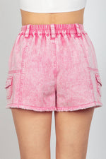 PINK WASHED COTTON TWILL WASHED DENIM CARGO SHORTS-VERY J / LOVE RICHE-Sissy Boutique