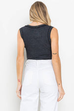CHARCOAL RIB SLEEVELESS TOP WITH STUDS-Ces Femme-Sissy Boutique