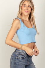 SKY BLUE SOFT STRETCHY CREW NECK SLEEVELESS CROP KNIT TOP-VERY J / LOVE RICHE-Sissy Boutique
