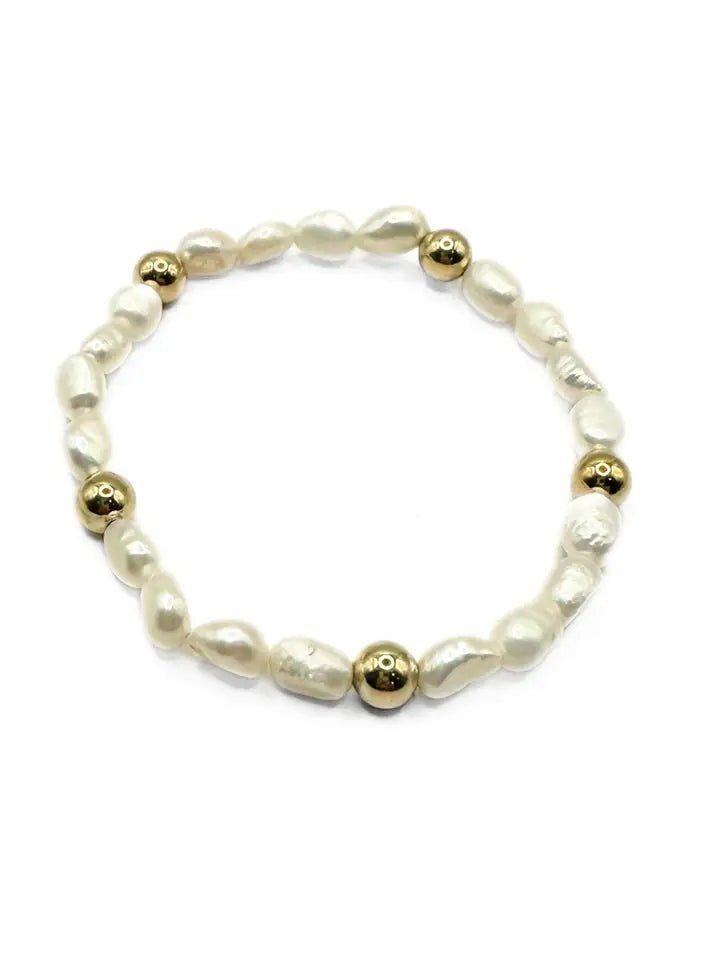 BAROQUE PATTERNED PEARL BRACELET WITH 6MM 14K GOLD-FILLED BEADS | Sissy Boutique