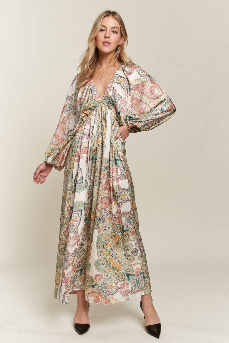 blue dress for baby girl Boho Paisley Print Long Sleeve Mini Dress Floral / XL main image 0