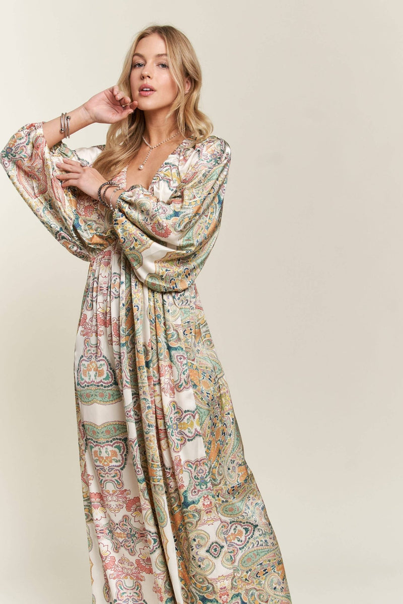 BATWING SLEEVE BOHO PAISLEY DRESS