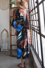 BLACK AND MULTICOLORED MAXI KIMONO WRAP DRESS-Fantastic Fawn-Sissy Boutique