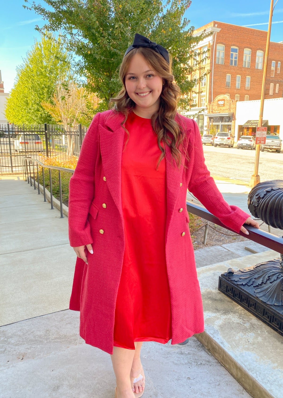Red Satin Tied Sleeves Dress | Cezele