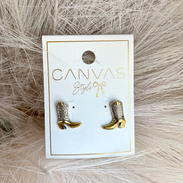 Big Sky Boot Stud Earrings in Two Tone | Canvas Style