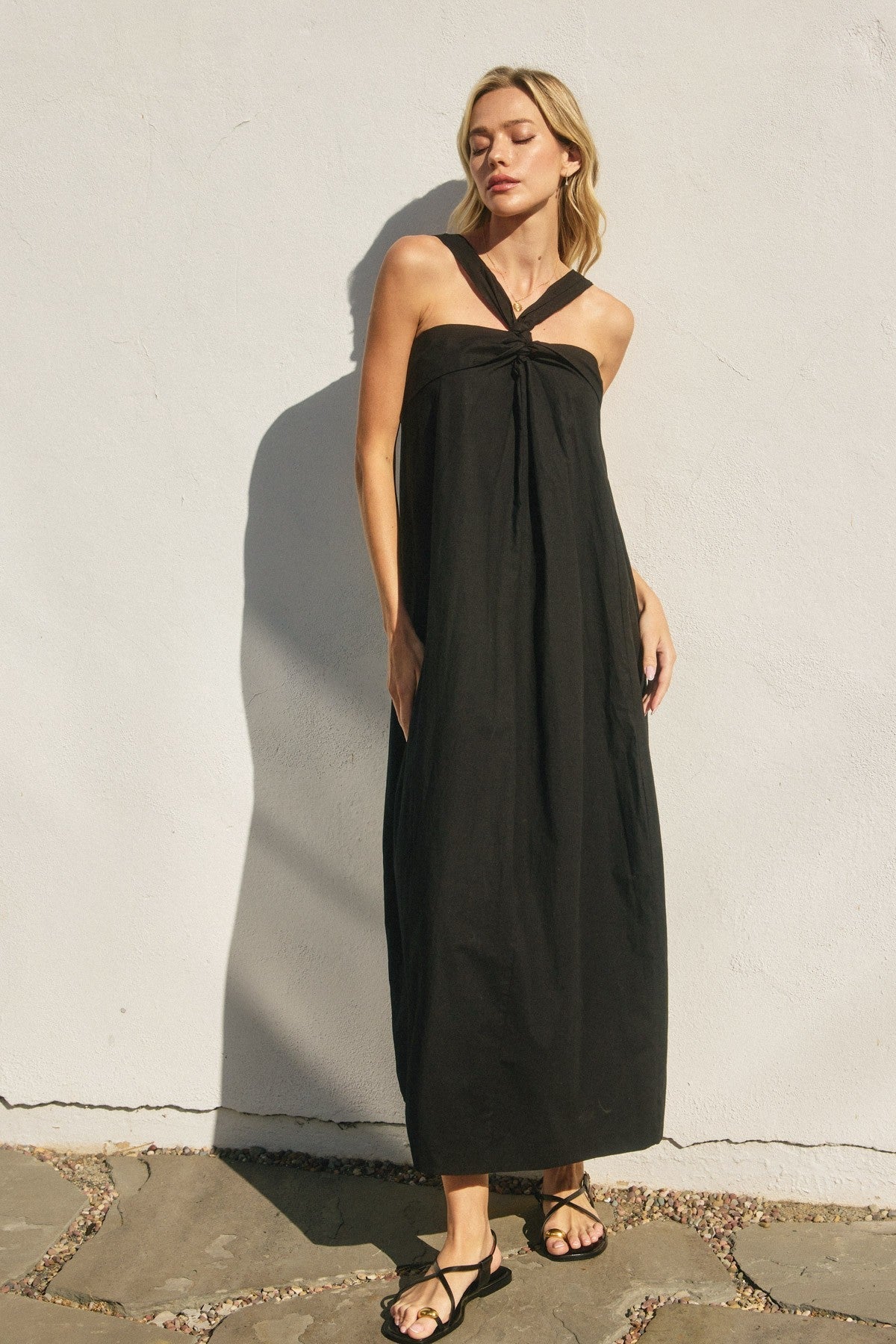 Black Cotton Halter Neck Maxi Dress Large Black Cotton Halter Neck Maxi Dress Large