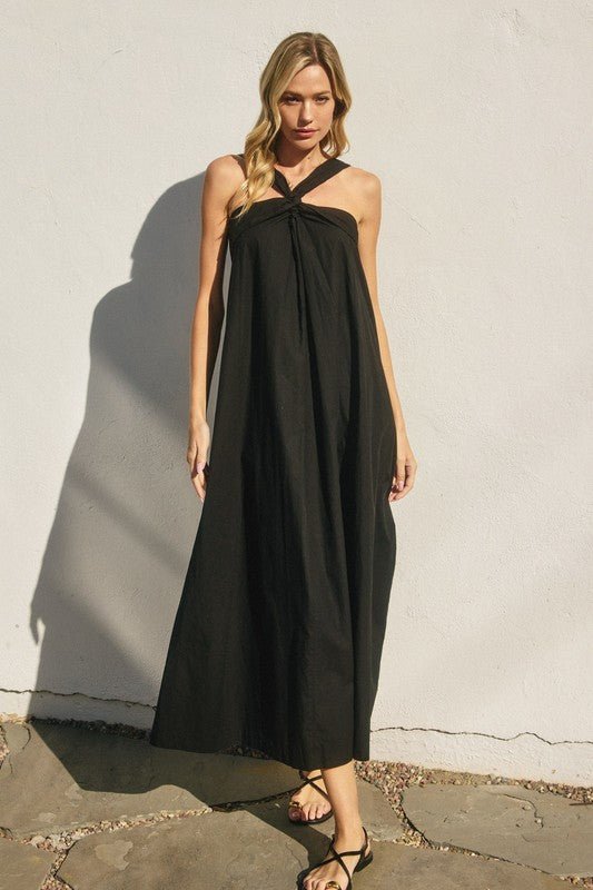 Black Cotton Halter Neck Maxi Dress Large Black Cotton Halter Neck Maxi Dress Large