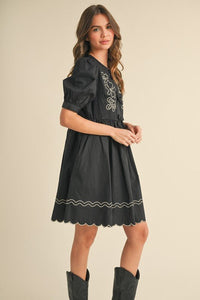 Black Floral And Scallop Embroidered Dress with Side Pockets | &merci