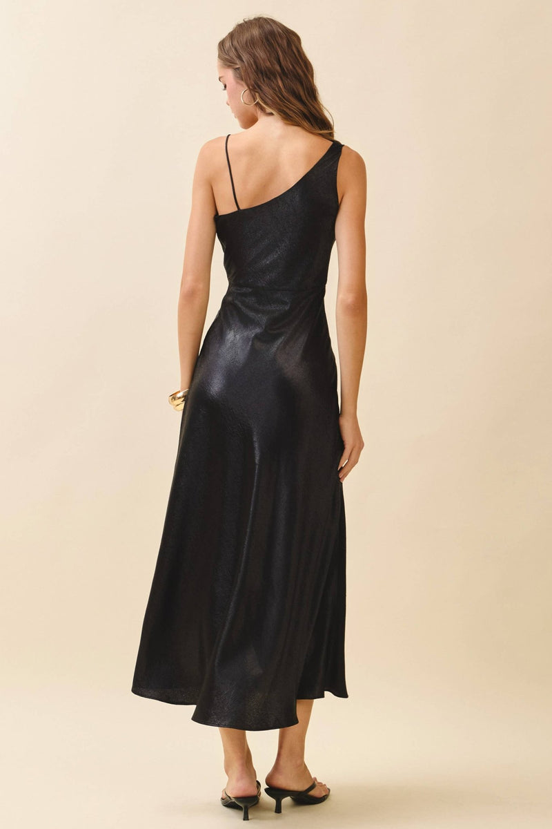 navy blue dress for baby girl Asymmetrical Off-the-shoulder Draped Floral Satin Maxi Bridesmaid Dress In  Vintage Primrose Evergreen main image 1