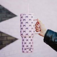 Black & Pink Mini Coquette Bows 38 Oz Tumbler w Handle | Katydid