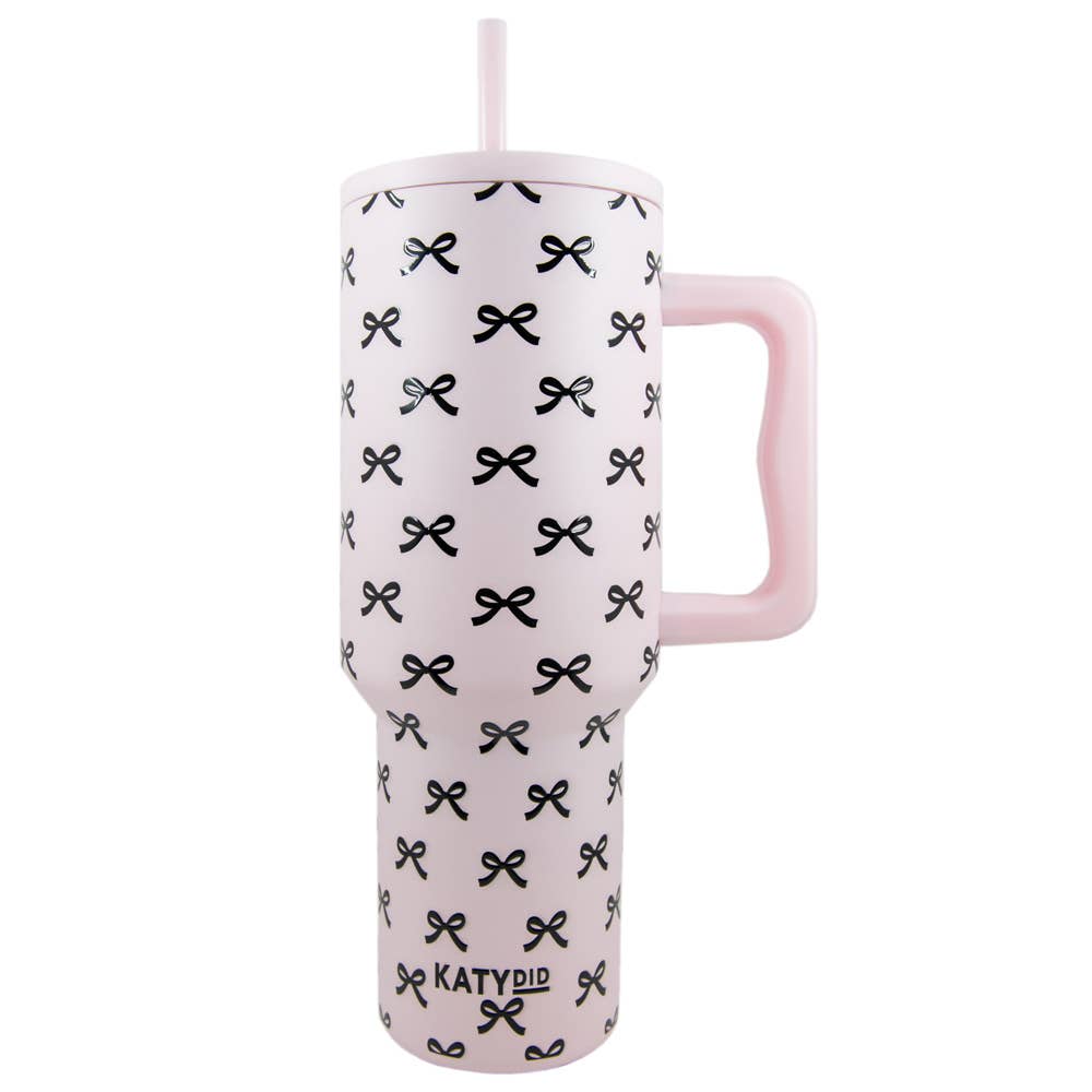 Black & Pink Mini Coquette Bows 38 Oz Tumbler w Handle | Katydid