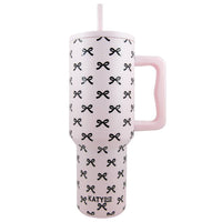 Black & Pink Mini Coquette Bows 38 Oz Tumbler w Handle | Katydid